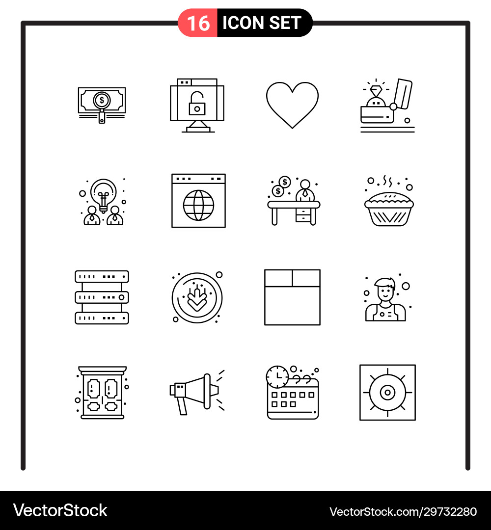 Set 16 line style icons for web and mobile Set 16 line style icons for web and mobile Vector Image