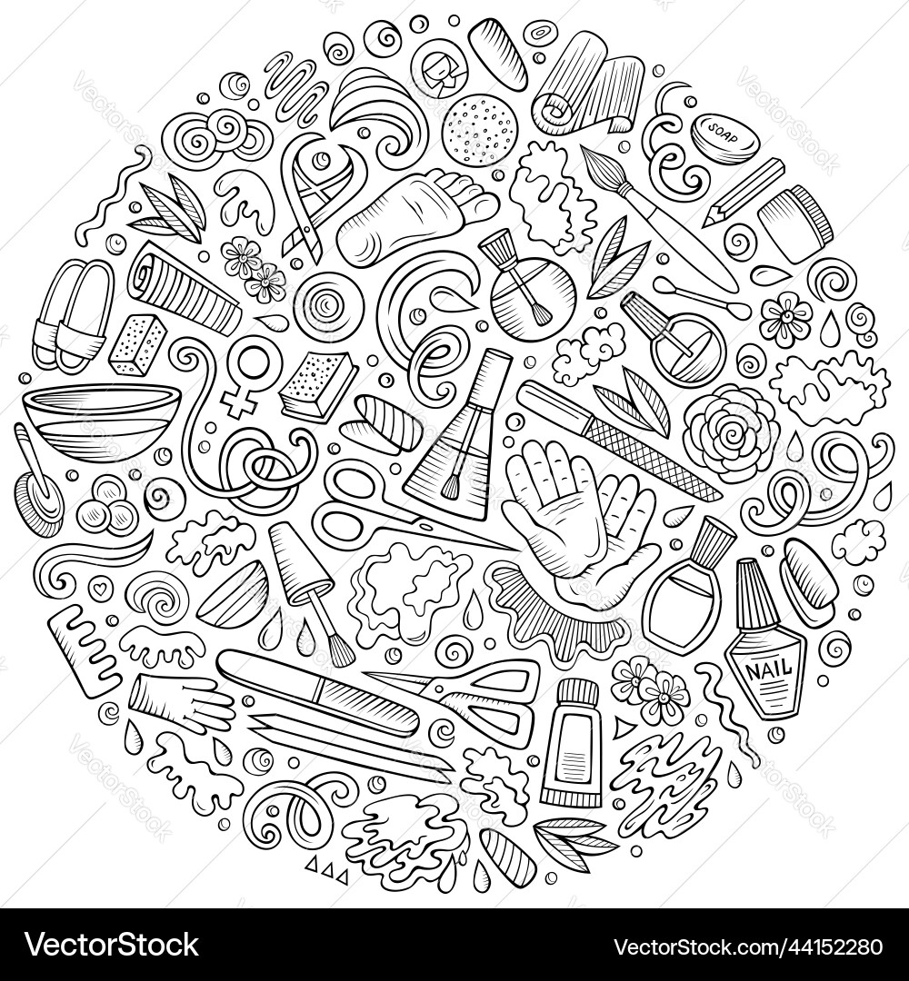 Set Nagelsalon Cartoon doodle Objekte Symbole Set Nagelsalon Cartoon doodle Objekte Symbole vektorbild