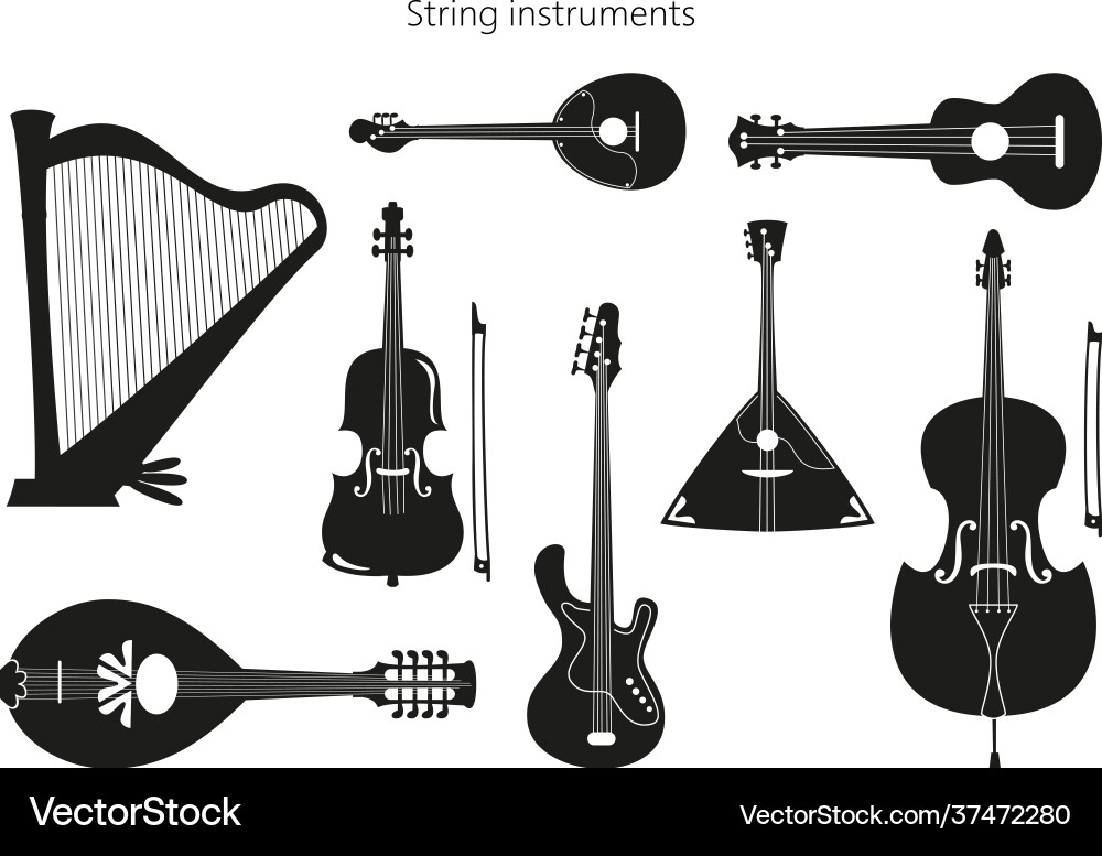 Set stringed instruments on white Set stringed instruments on white vector image