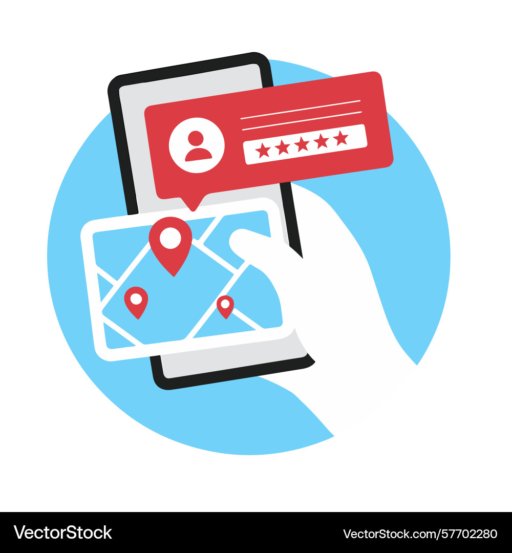 Smartphone app showing map location with five Smartphone app showing map location with five vector image