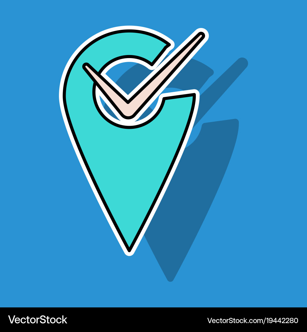 Sticker navigation geolocation icon in flat vector image