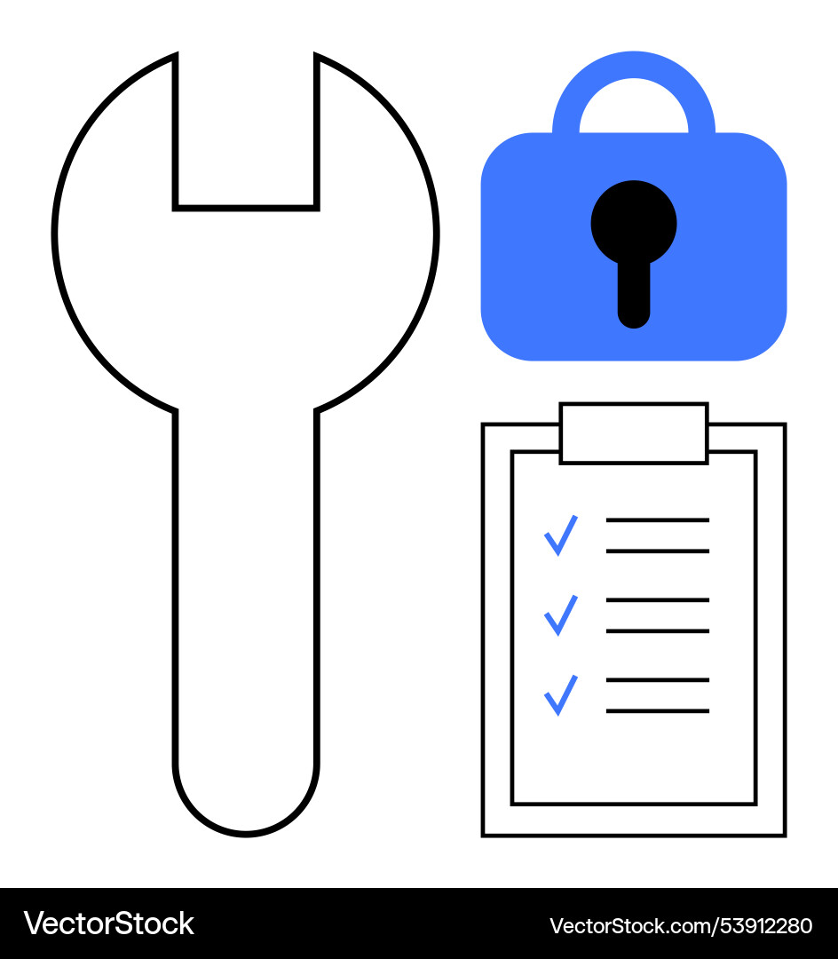 Tools and security key elements for safe project vector image