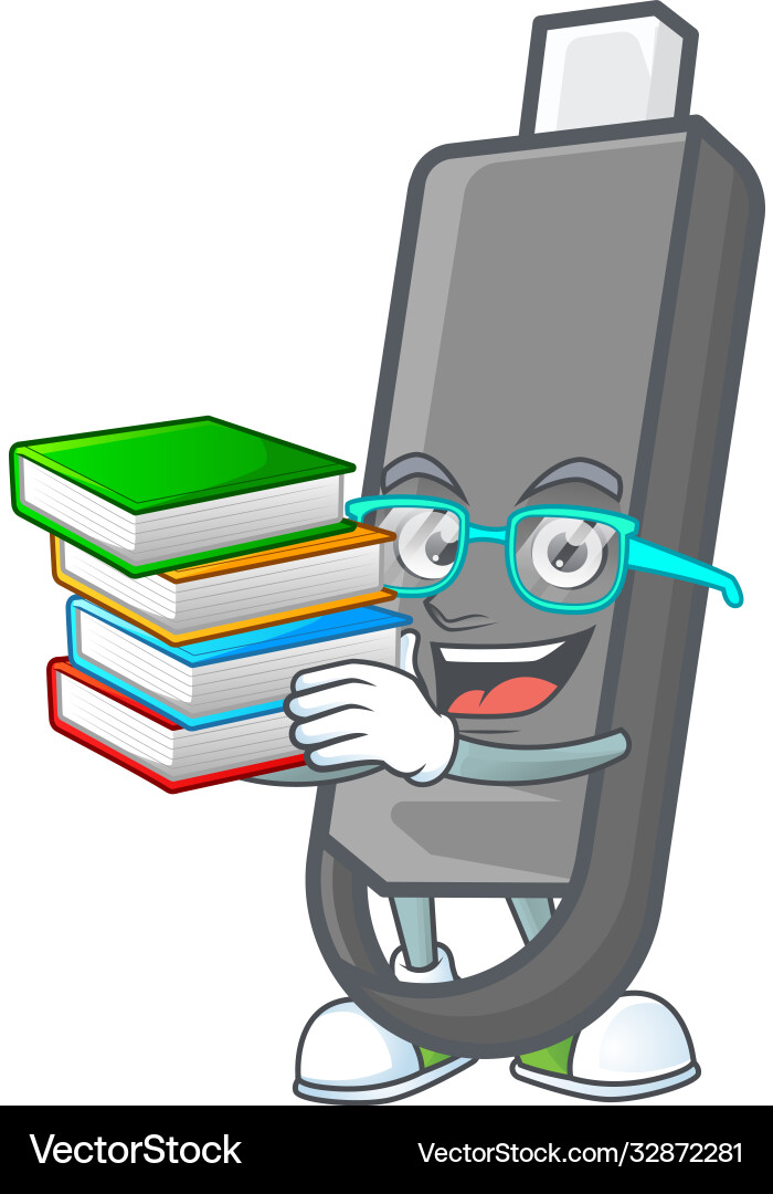 A brainy clever flashdisk studying with some books vector image