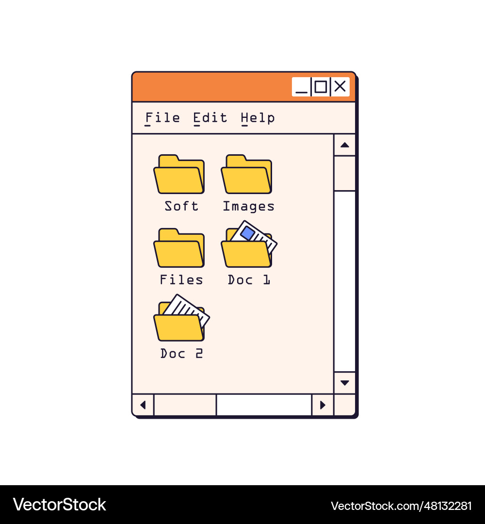 Computer folders 90s window interface desktop Computer folders 90s window interface desktop vector image