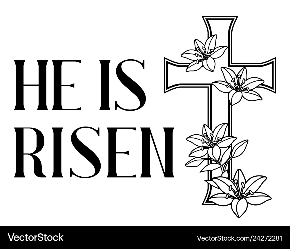 Easter Cross with Lilies - He is Risen Vector Image