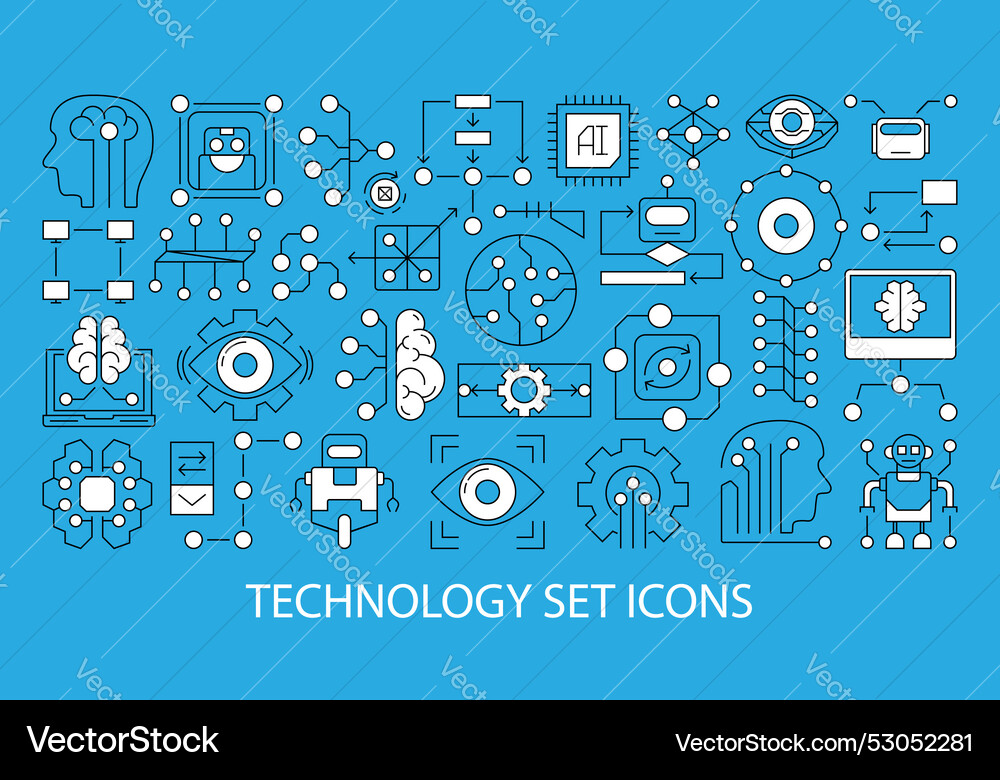 Icons of ai machine learning brain and robot 2 Icons of ai machine learning brain and robot 2 Vector Image