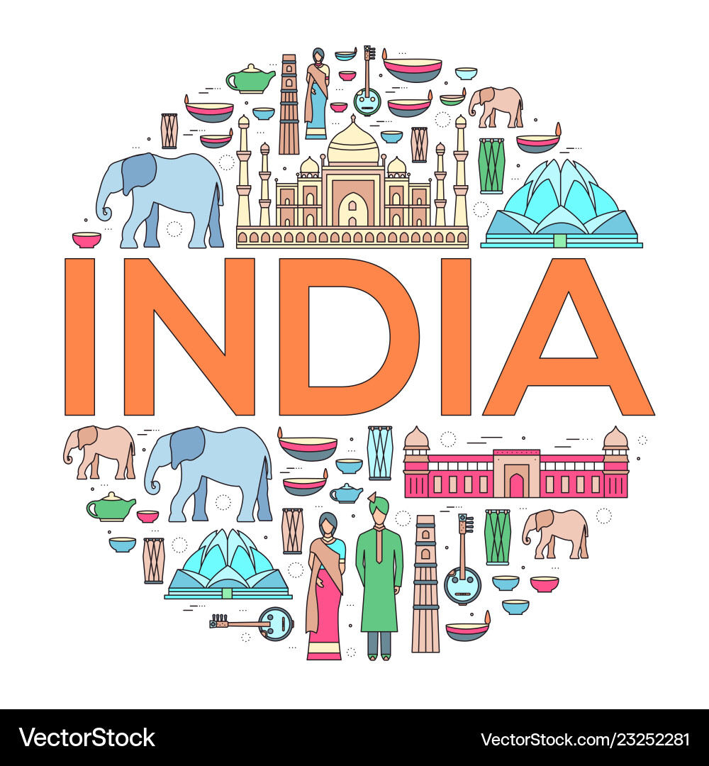 India Travel & Culture Icons Vector Image