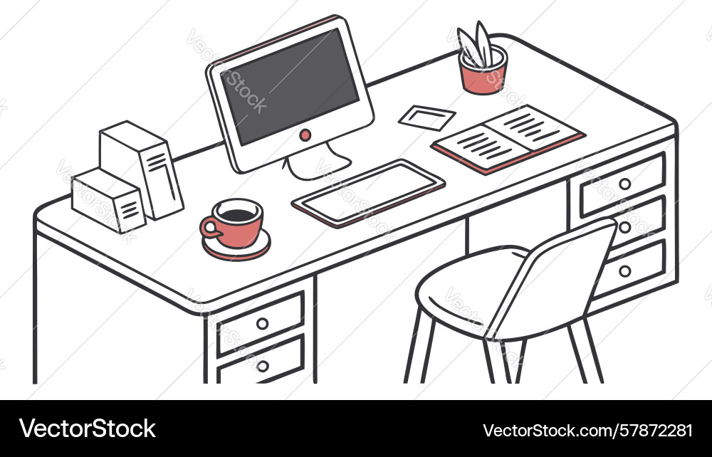 Organized modern workspace with desktop computer vector image