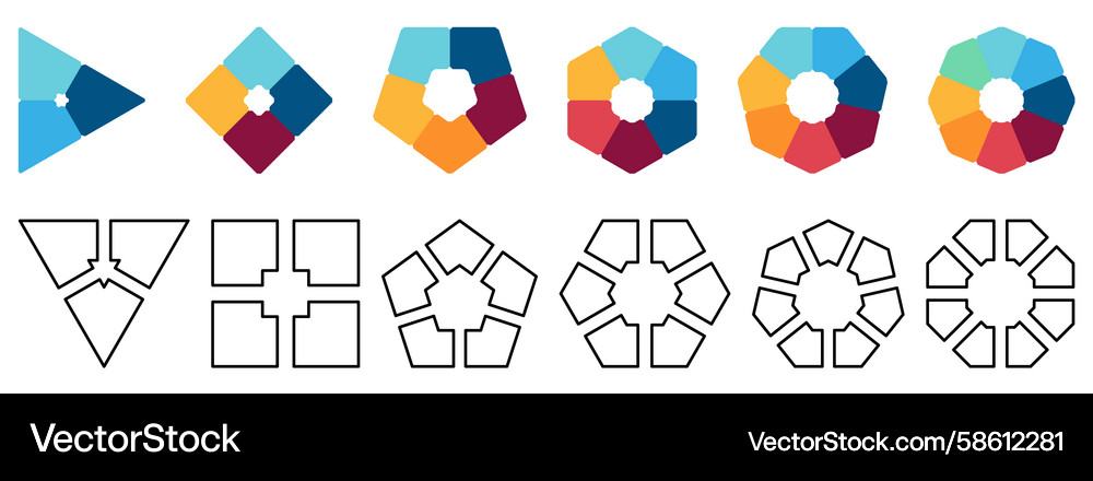 Polygons divided into equal parts empty space Polygons divided into equal parts empty space Vector Image