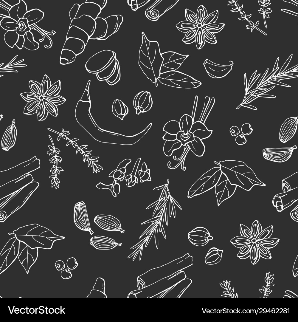 Seamless pattern with spices line sketch white o Seamless pattern with spices line sketch white o vector image