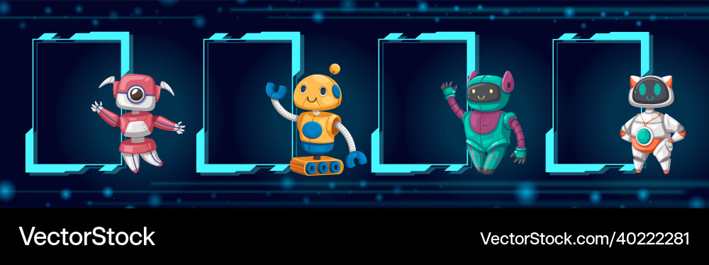 Set of android character robot toy cartoon style Set of android character robot toy cartoon style vector image