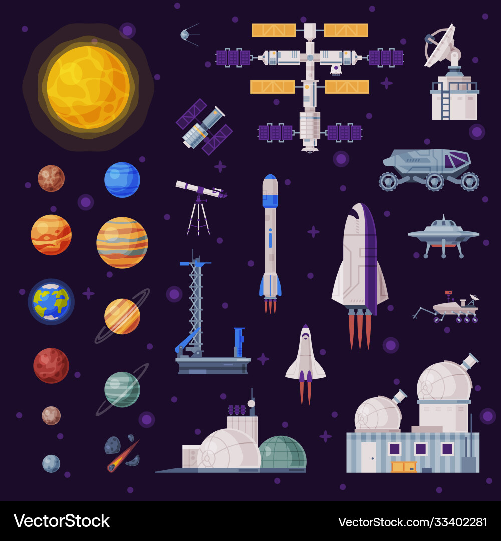 Space objects collection solar system planets Space objects collection solar system planets vector image