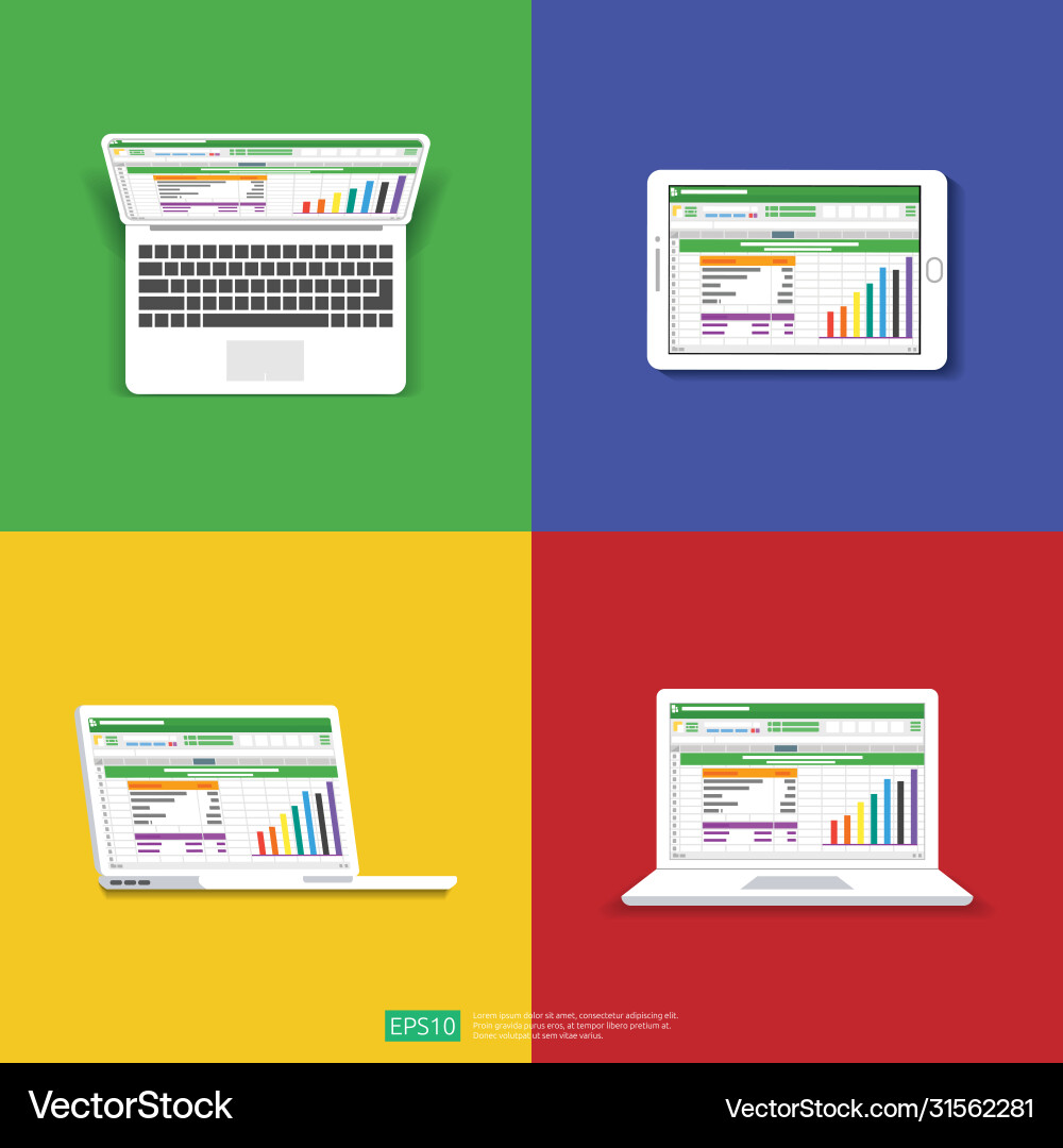 Spreadsheet on computer screen flat icon Vector Image