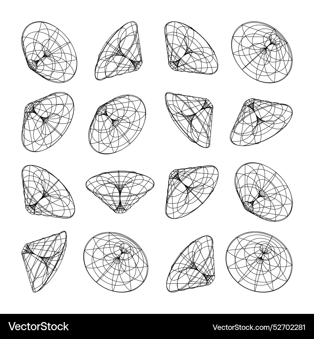 Wireframe lined shapes perspective mesh 3d grid Wireframe lined shapes perspective mesh 3d grid vector image