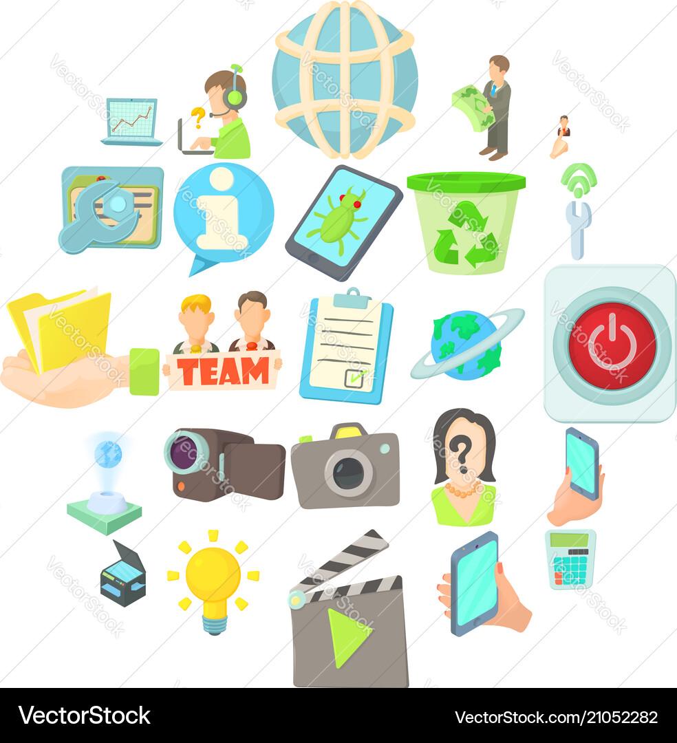 Geek icons set cartoon style Geek icons set cartoon style vector image