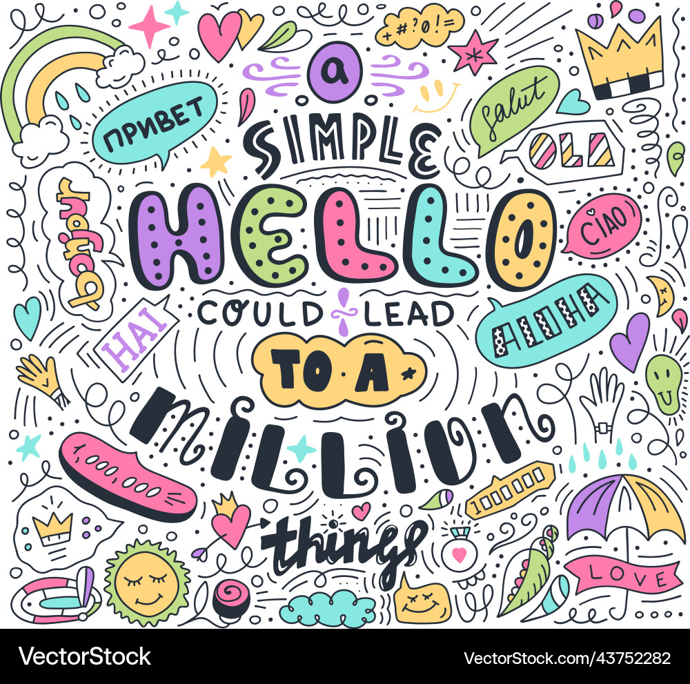 Lettering simple hello in different language vector image