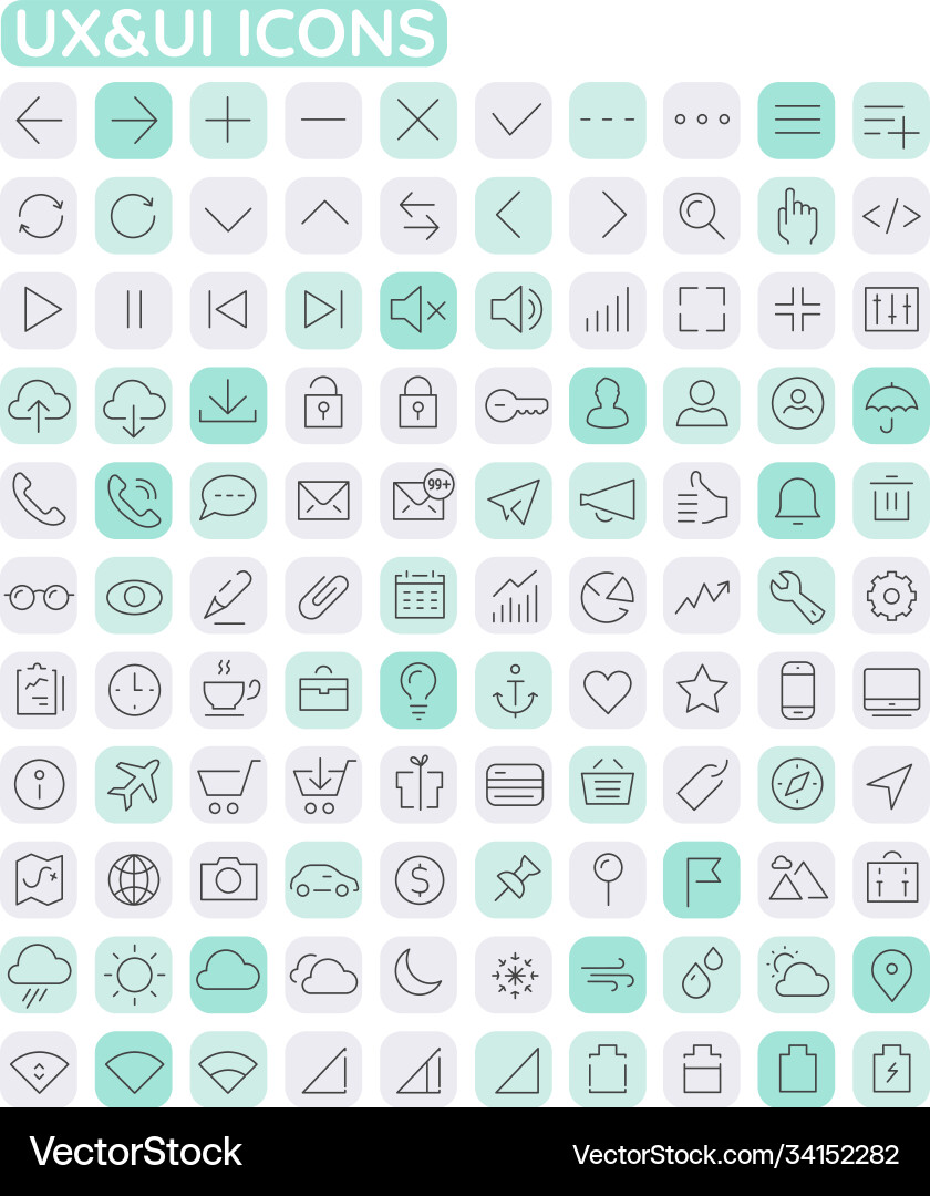 Line big app ui ux and office icon set Line big app ui ux and office icon set vector image