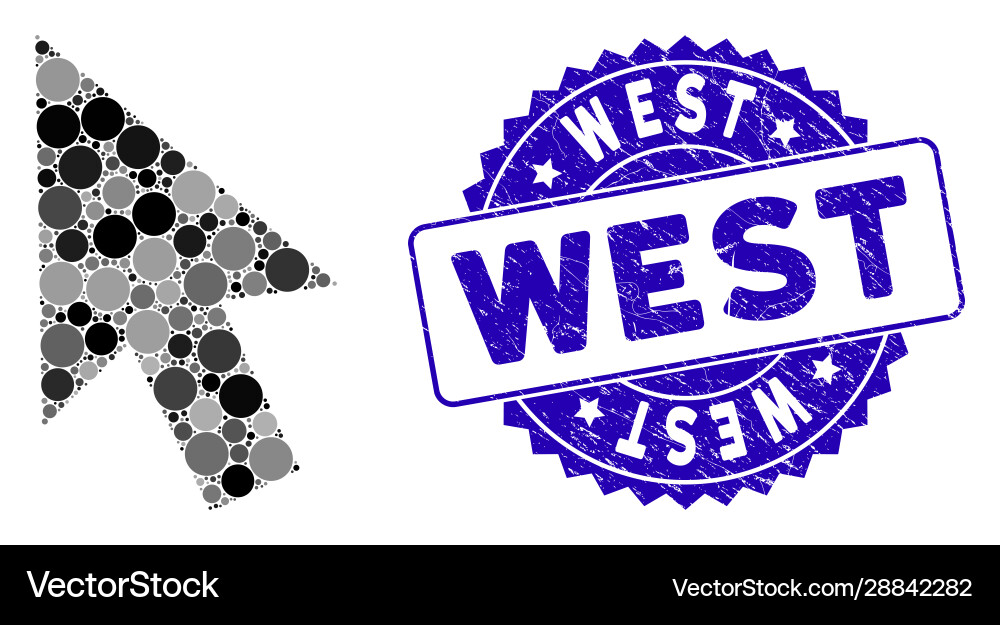 Mosaic cursor arrow icon with scratched west seal Mosaic cursor arrow icon with scratched west seal vector image