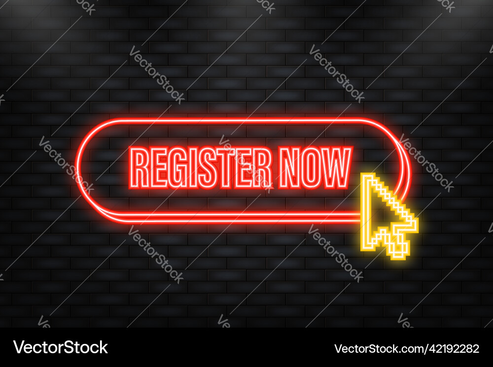 Neon Ikone rot registrieren jetzt Etikett im modernen Stil Neon Ikone rot registrieren jetzt Etikett im modernen Stil vektorbild