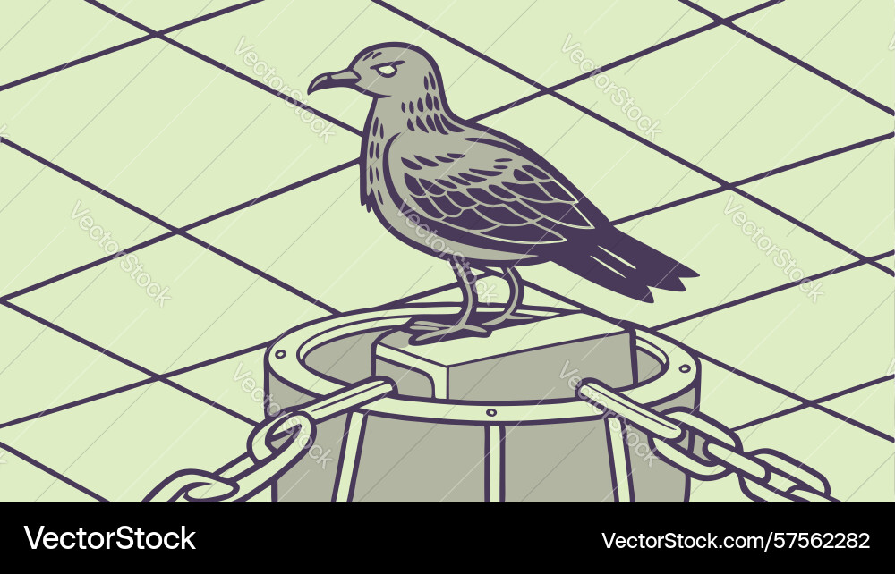 Pigeon on rusty chain in textured style design vector image