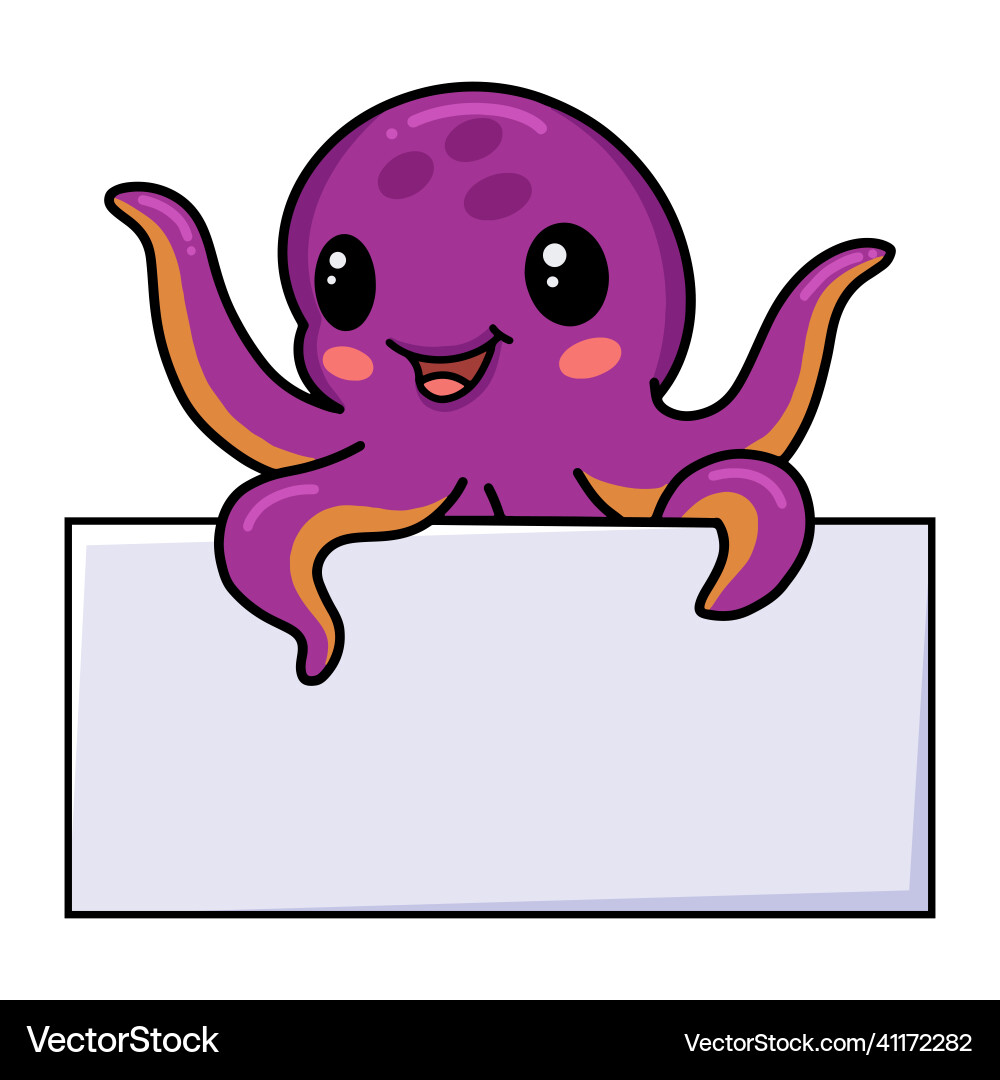 Süße kleine rosa Oktopus Cartoon mit leerem Schild Süße kleine rosa Oktopus Cartoon mit leerem Schild vektorbild