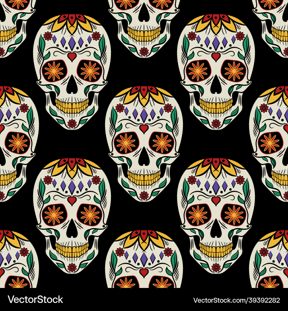 Seamless pattern with colorful day of the dead Vector Image
