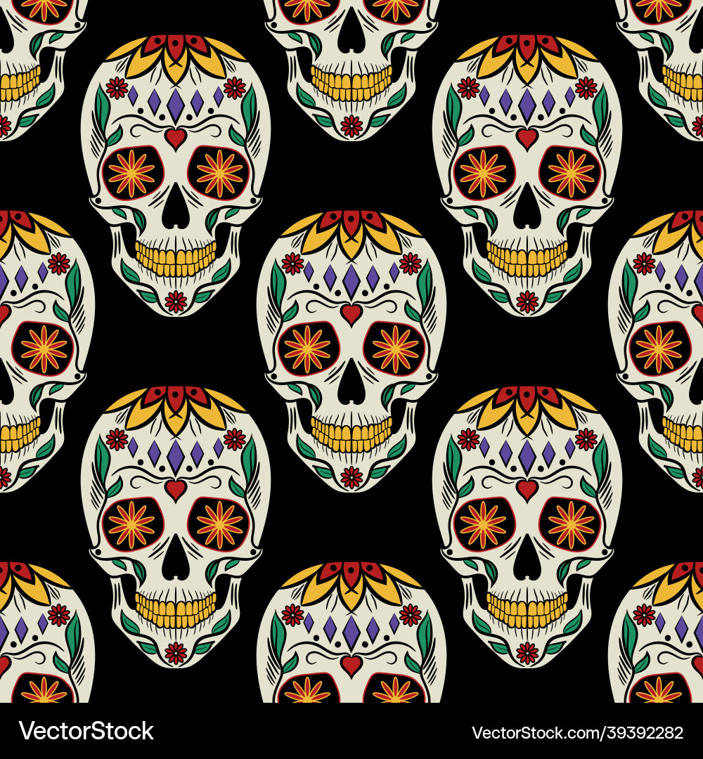 Seamless pattern with colorful day of the dead