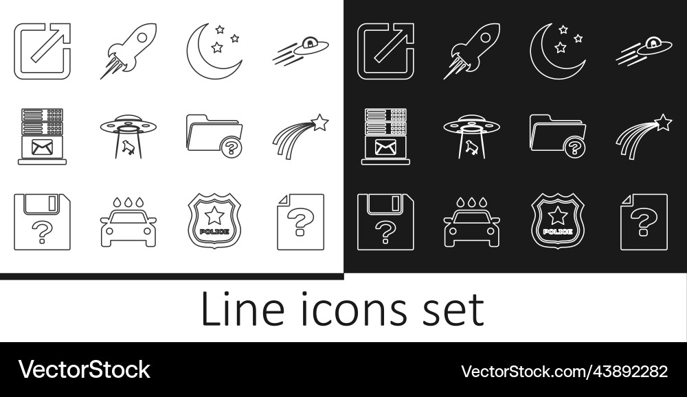 Set line unknown document falling star moon Set line unknown document falling star moon vector image