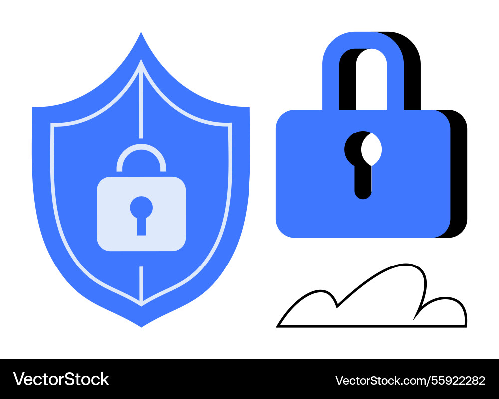 Shield and lock representing cybersecurity Shield and lock representing cybersecurity vector image