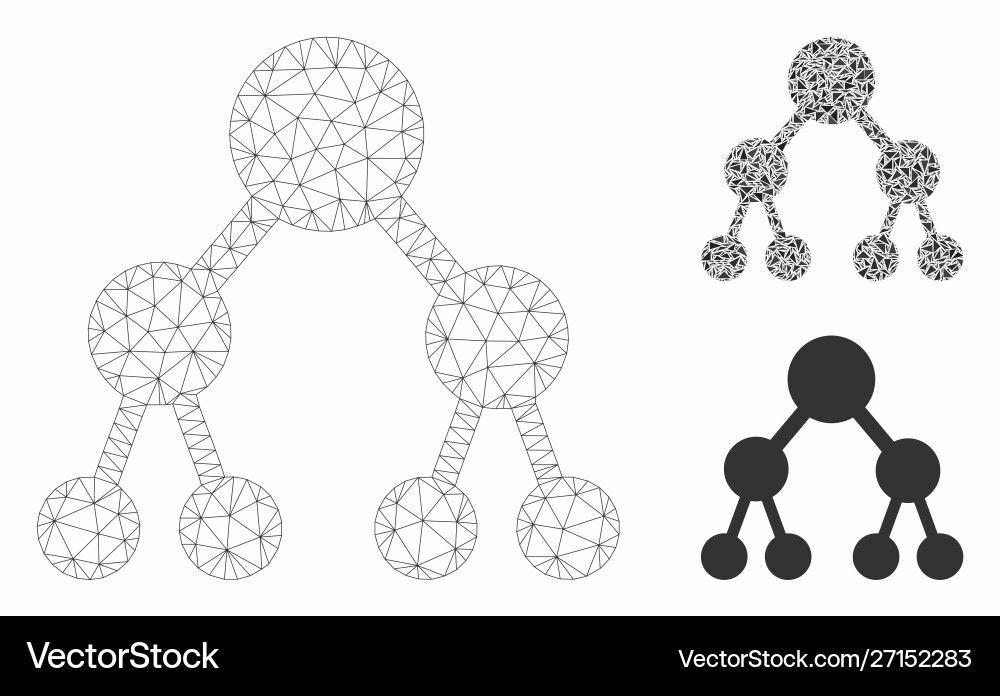 Binary tree mesh wire frame model Binary tree mesh wire frame model vector image