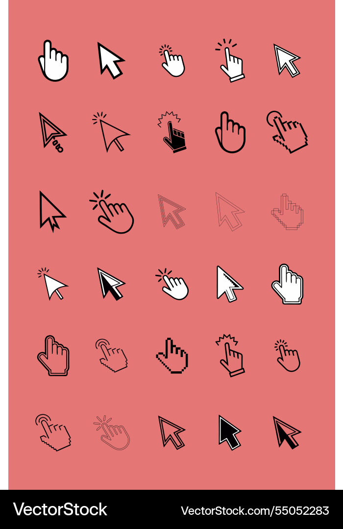 Collection of various cursor and mouse click icons Collection of various cursor and mouse click icons Vector Image