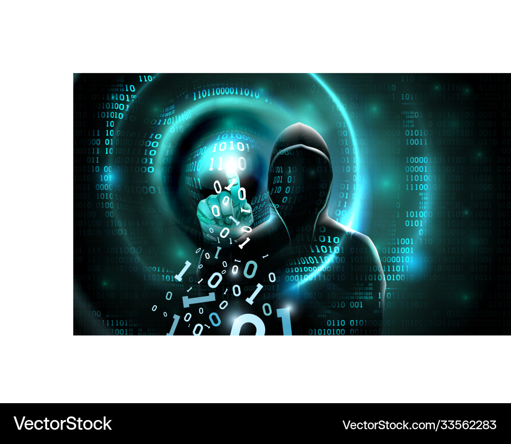 Computer hacker with a hood touch screen Computer hacker with a hood touch screen vector image