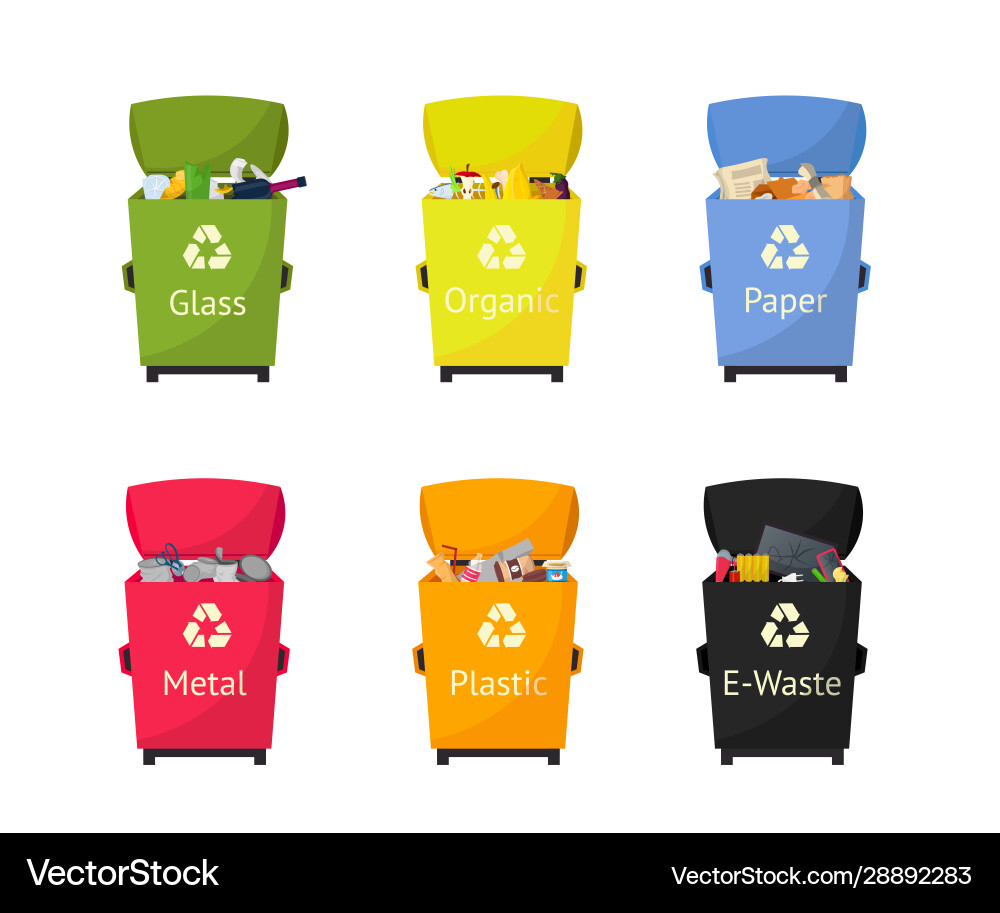 Garbage sorting bins flat set Garbage sorting bins flat set vector image