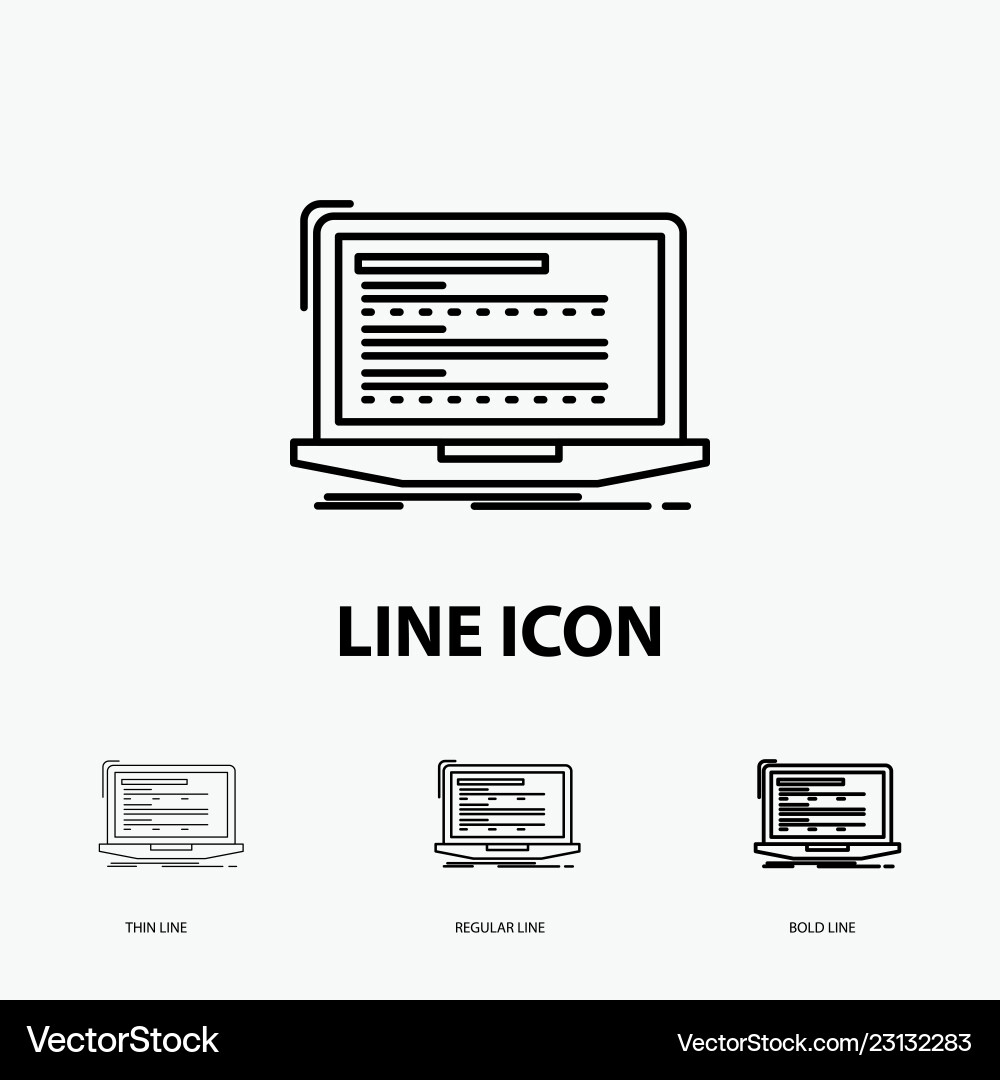 Laptop Coding Icon - Thin Line vector image