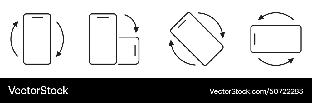 Rotate mobile phone icon set in editable line vector image