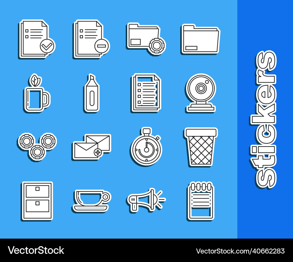 Set line notebook trash can web camera folder Set line notebook trash can web camera folder vector image