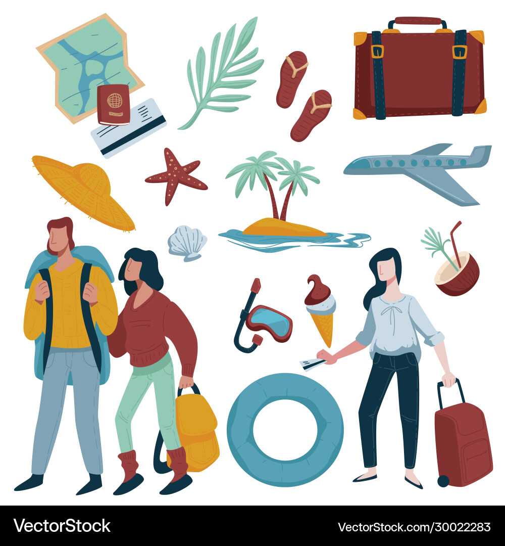 Sommer Urlaubsartikel Reisen Personen Paar Sommer Urlaubsartikel Reisen Personen Paar vektorbild