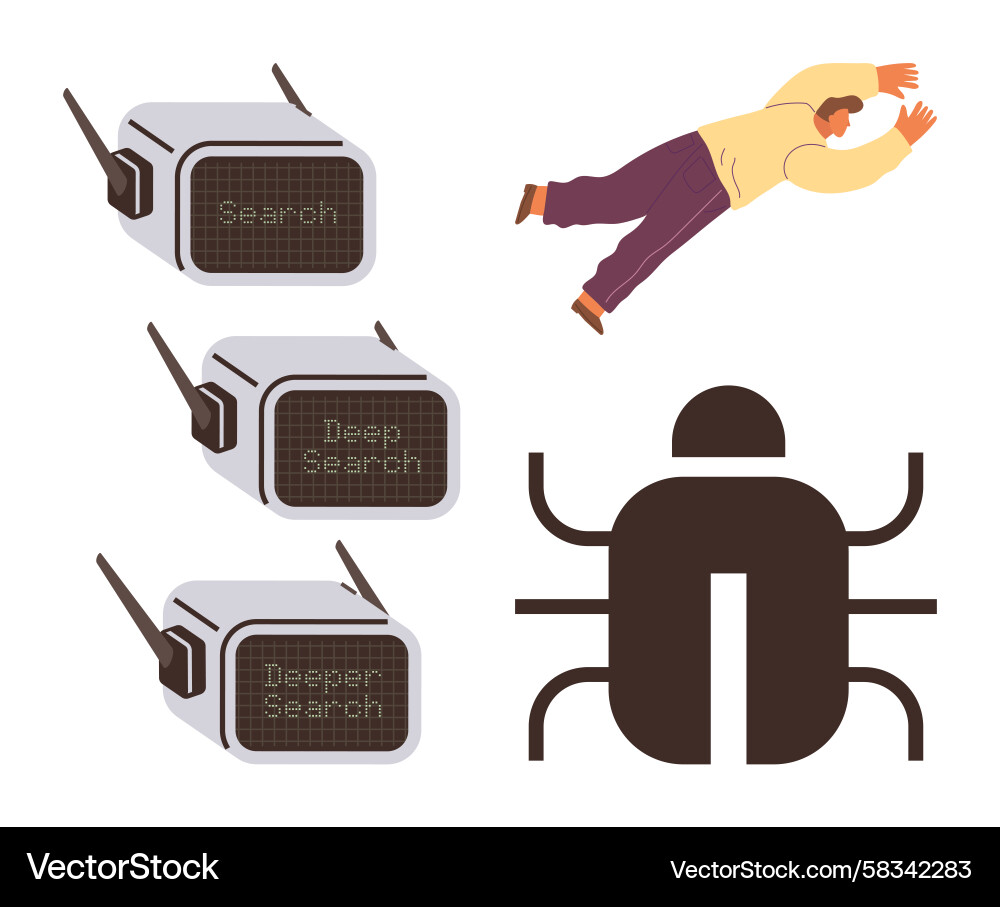 Technology Search & Debugging Stages Vector Image