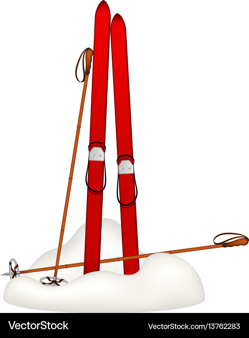 Vintage Wooden Skis and Poles in Snow vector image