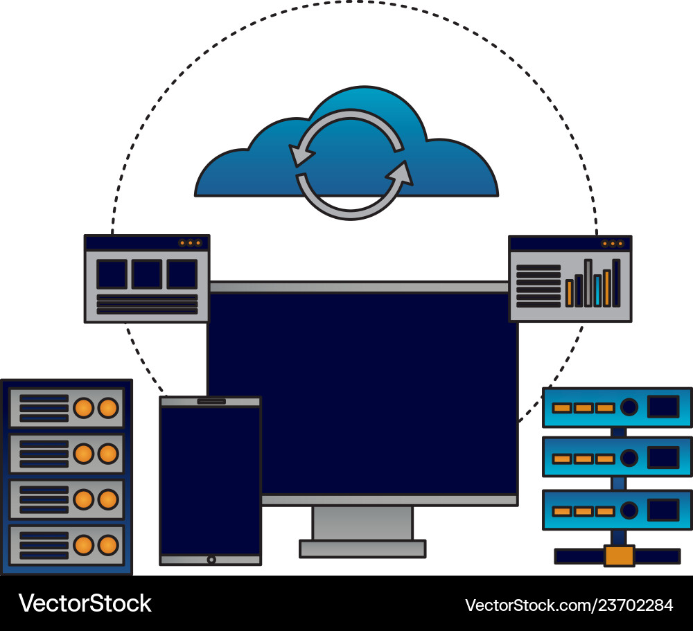 Cloud computing monitor cellphone database vector image