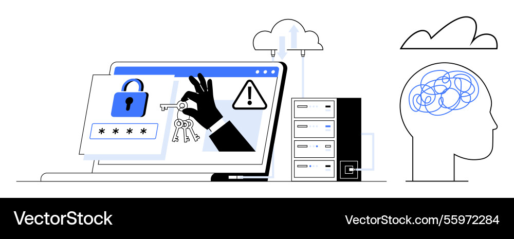 Cybersecurity threats highlighted through hacking Cybersecurity threats highlighted through hacking Vector Image