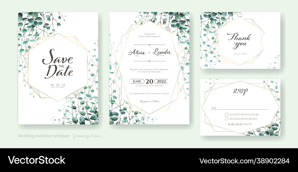 Greenery Wedding Invitation Set Vector Image