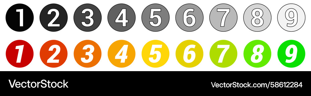 Numbers in small circles with color or gray Numbers in small circles with color or gray Vector Image