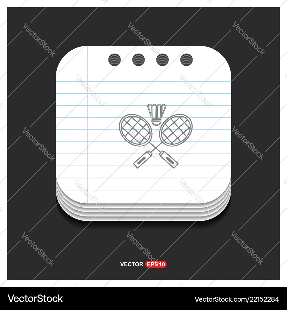 Racket shuttlecock icon gray on notepad vector image