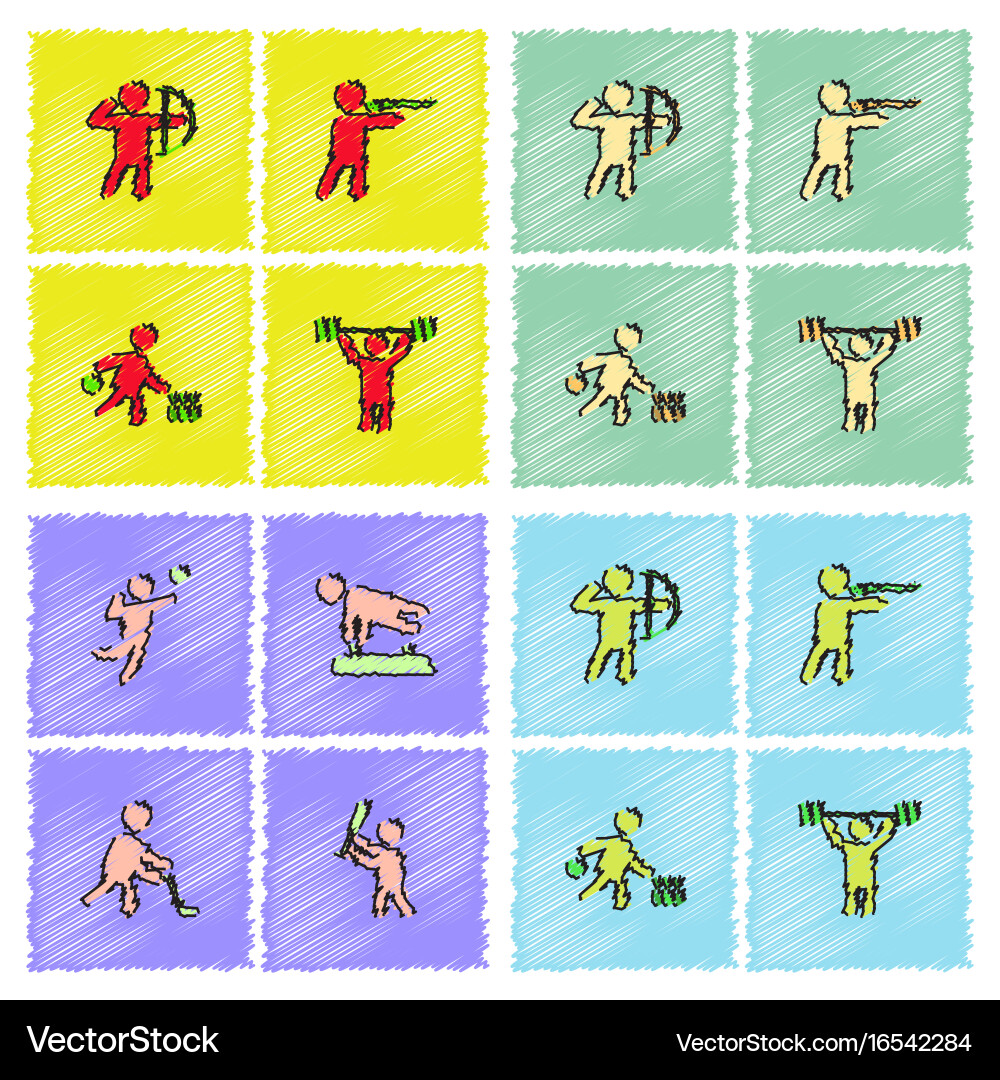 Set of olympic game design in hatching style vector image