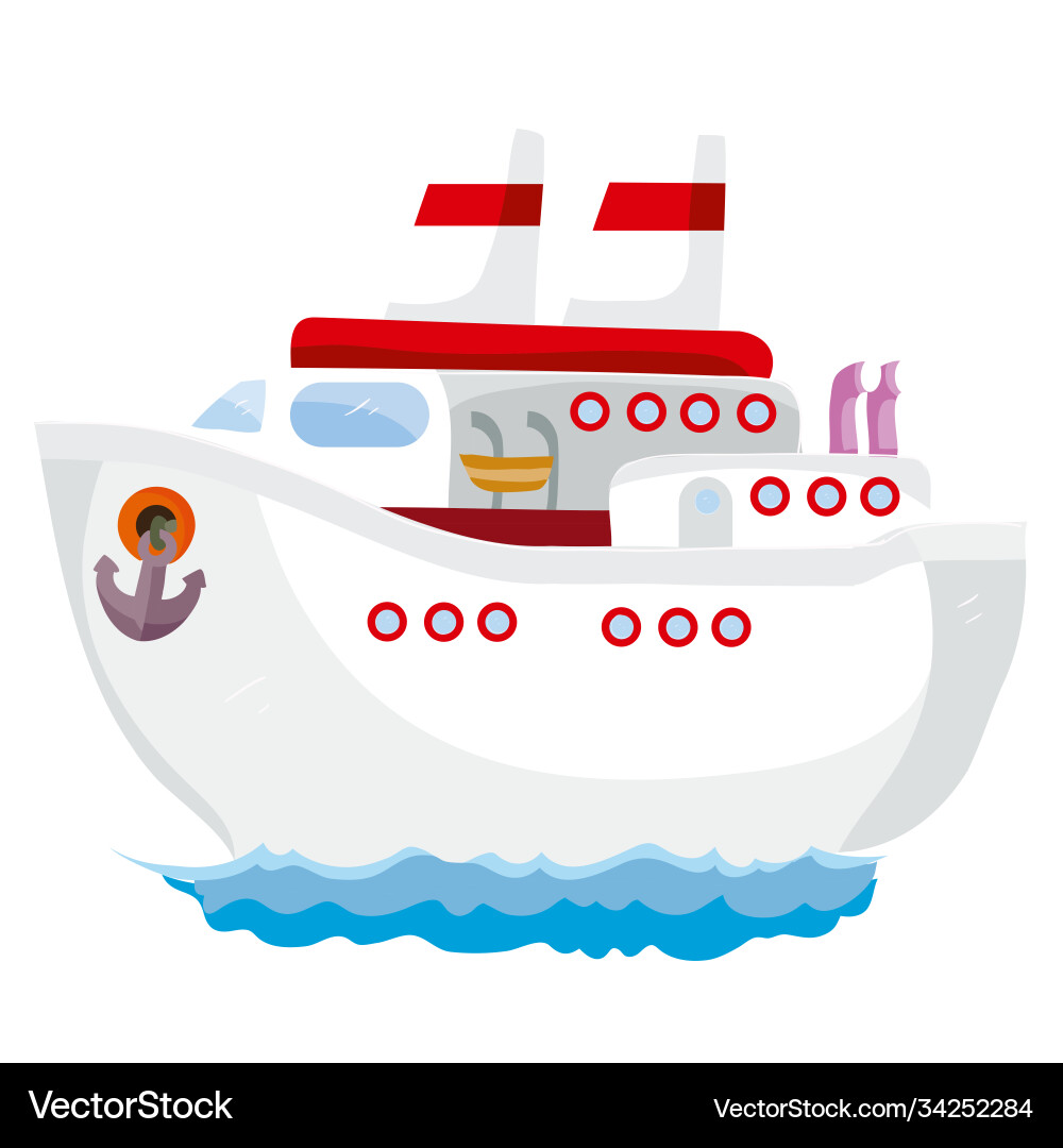White cruise ship cartoon isolated object White cruise ship cartoon isolated object vector image
