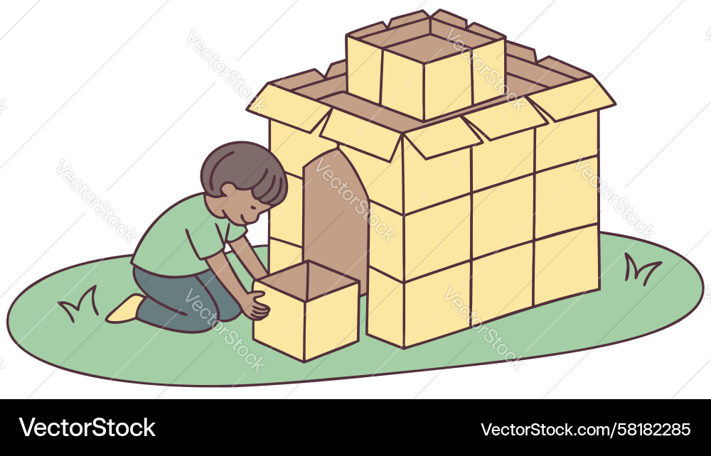 Child Building Large Blocks Vector Image