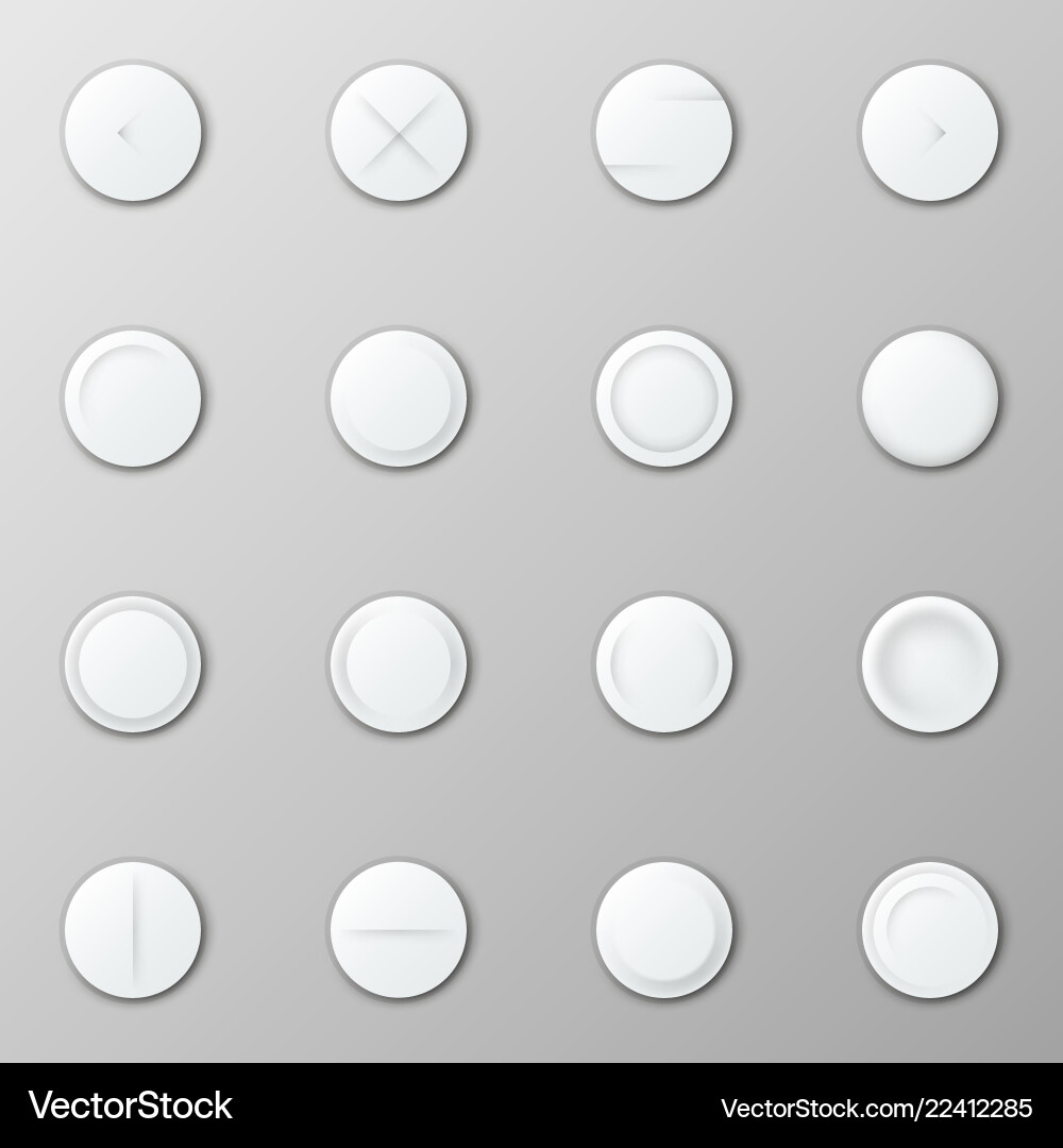 Collection of realistic white round buttons Collection of realistic white round buttons vector image