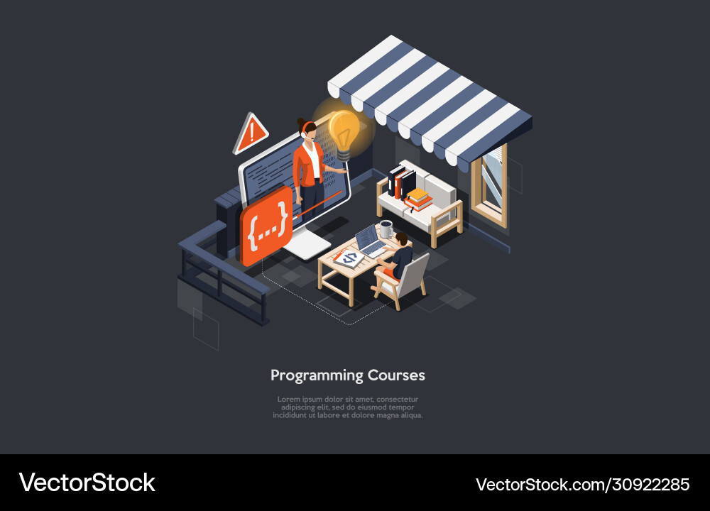 Concept of online programming courses man has Concept of online programming courses man has Vector Image