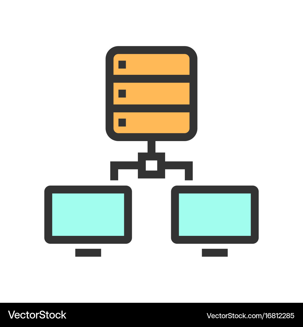 Connection between computers and server vector image